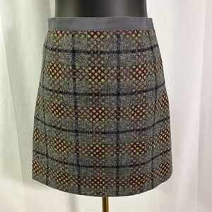Boden British Tweed by Moon Gray Pink & Yellow Plaid Wool High Waist Mini Skirt